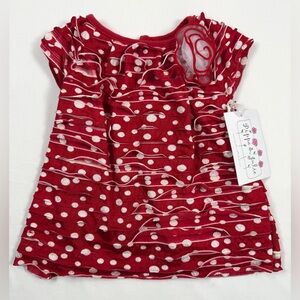 NWT PIPPA & JULIE Baby Girls' Red Polka Dot Textured Floral Applique Dress 12M